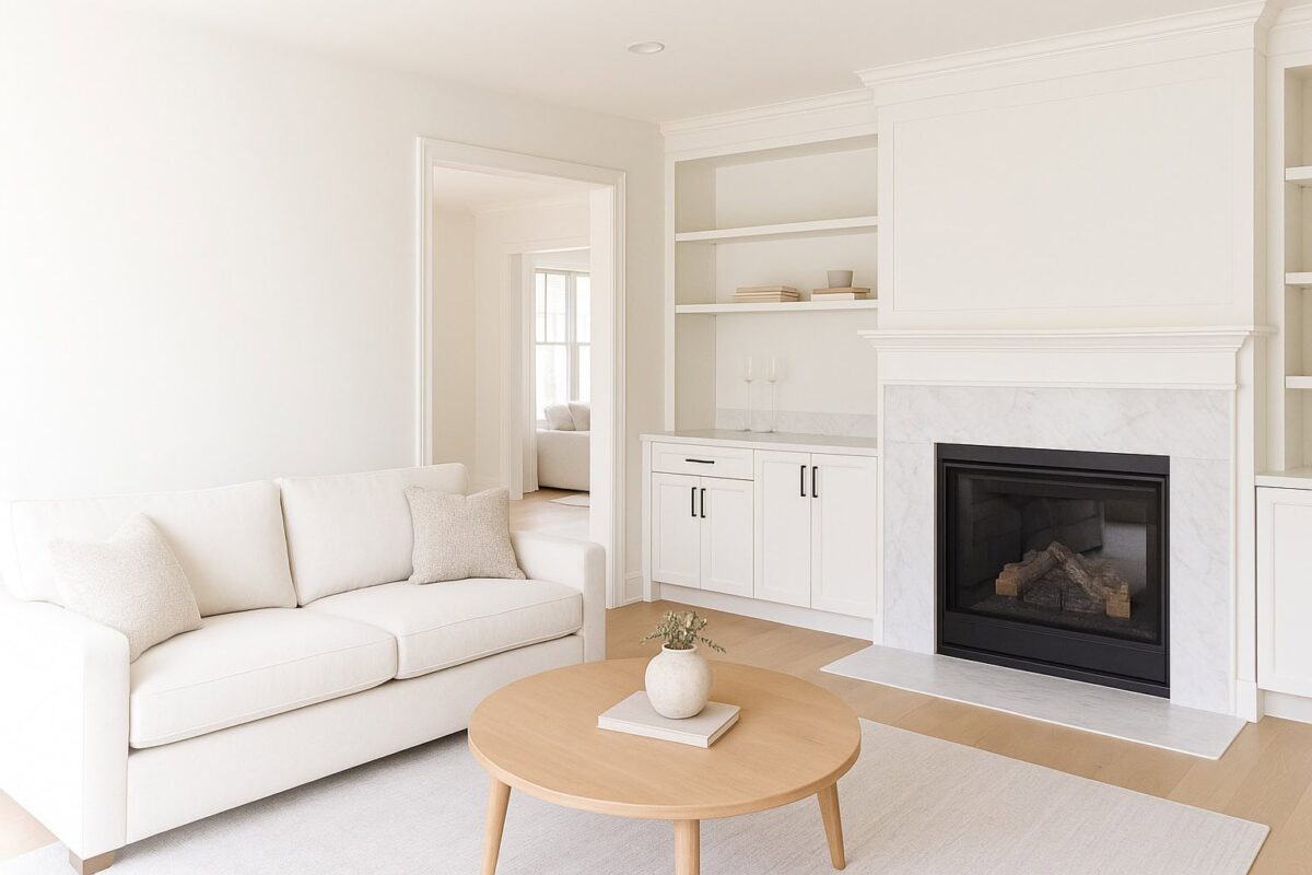 Home renovation-main floor including built-ins and tile fireplace surround